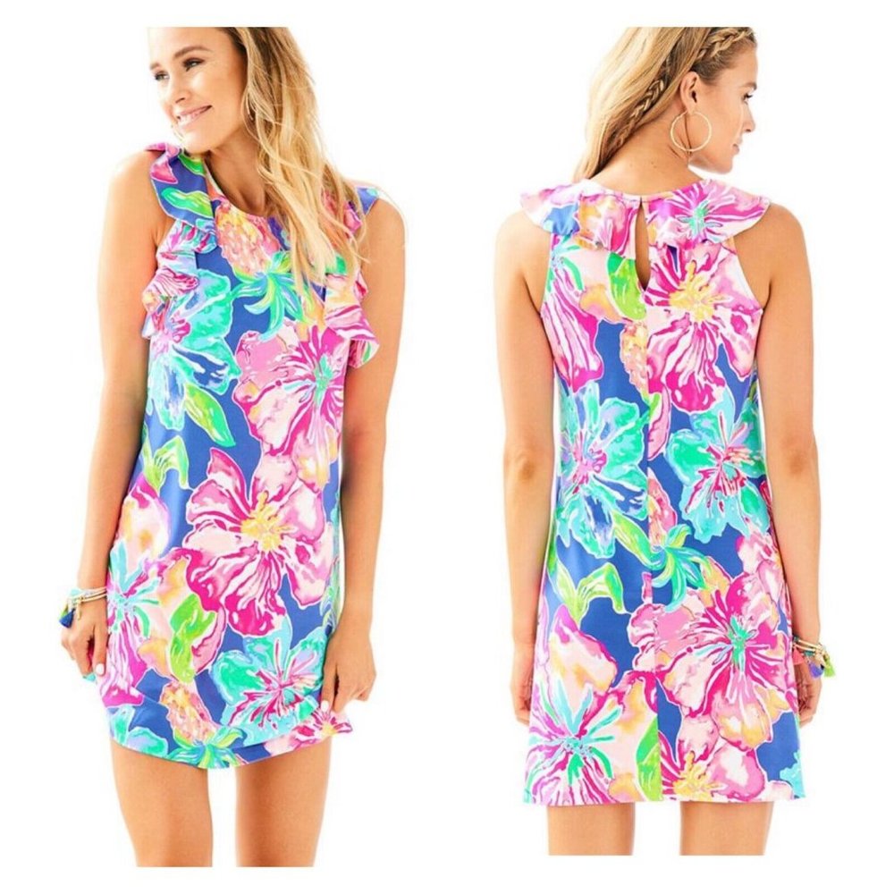 Lilly Pulitzer Esmeralda hibiscus ruffle sleeve dress, S